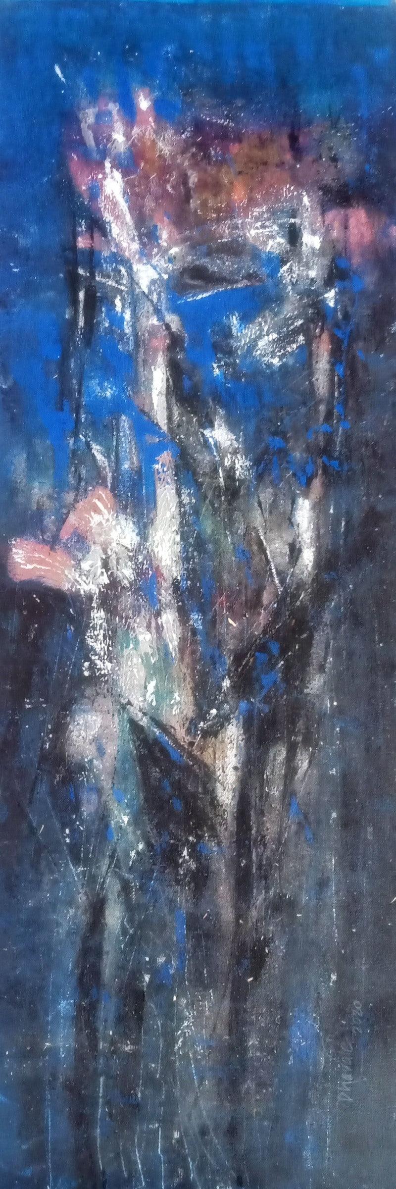 Abstract acrylic painting titled 'Untitled', 36x12 inches, by artist Dnyaneshwar Dhavale on Canvas