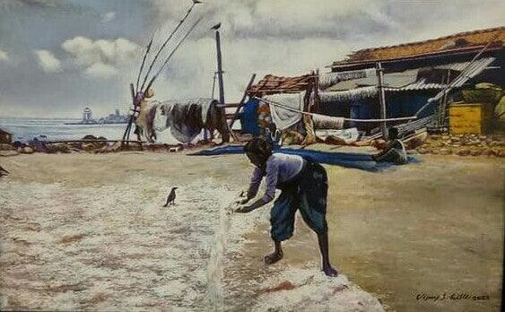 Figurative acrylic painting titled 'Untitled', 23x36 inches, by artist Vijay Gille on Canvas