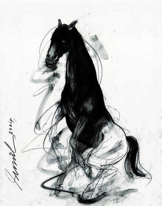 Animals charcoal painting titled 'Untitled', 30x22 inches, by artist Sunil Das on Paper