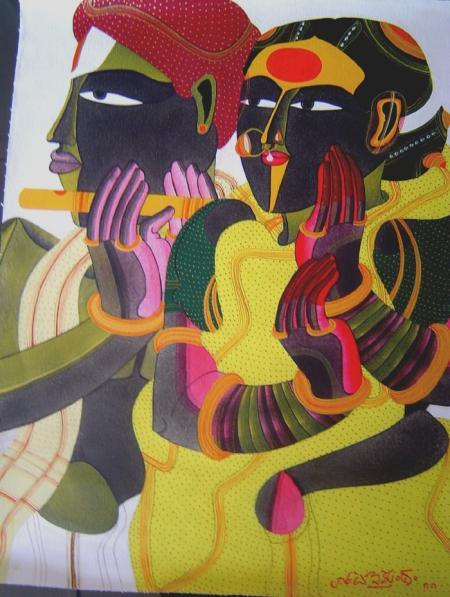 Figurative mixed media painting titled 'Untitled', 16x20 inches, by artist Thota Vaikuntam on Canvas