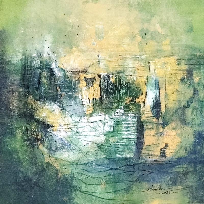Abstract acrylic painting titled 'Untitled', 24x24 inches, by artist Dnyaneshwar Dhavale on Canvas