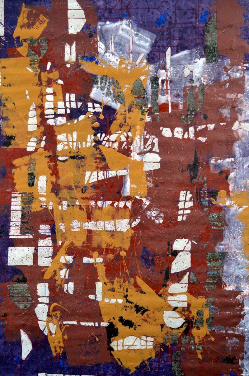 Abstract mixed media painting titled 'Untitled', 65x42 inches, by artist Kashinath Jadhav on Paper