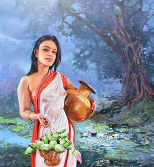 Figurative acrylic painting titled 'Untitled', 36x30 inches, by artist Satyabrata Karmakar on Canvas