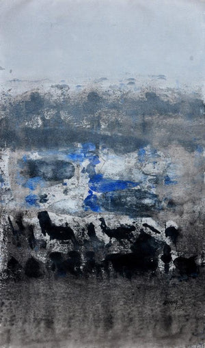 Abstract acrylic painting titled 'Untitled', 30x14 inches, by artist Balasaheb Abhang on Canvas