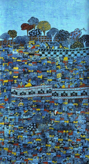 Abstract acrylic painting titled 'Untitled', 36x18 inches, by artist Rama Krishna V on Canvas