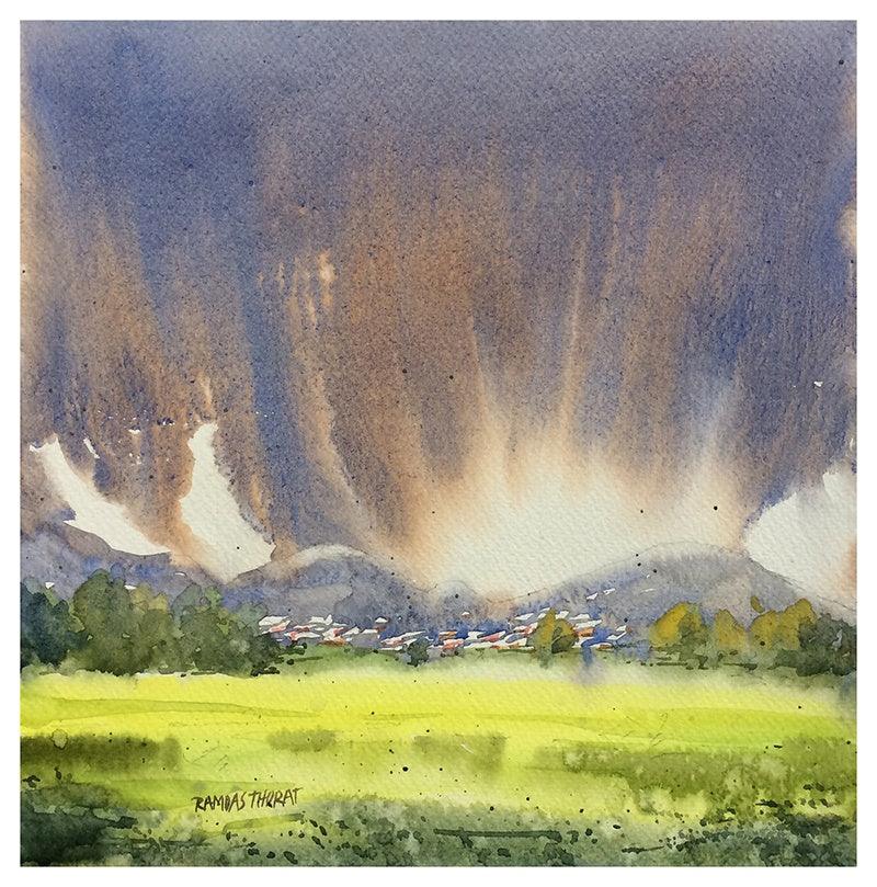 Landscape watercolor painting titled 'Untitled', 12x12 inches, by artist Ramdas Thorat on Paper