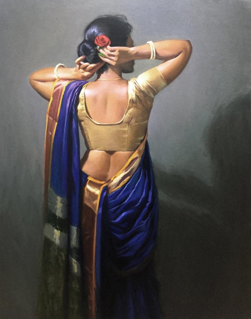 Figurative oil painting titled 'Untitled', 30x24 inches, by artist Mahesh Soundatte on Canvas