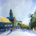 Cityscape watercolor painting titled 'Untitled', 15x15 inches, by artist Ramdas Thorat on Paper