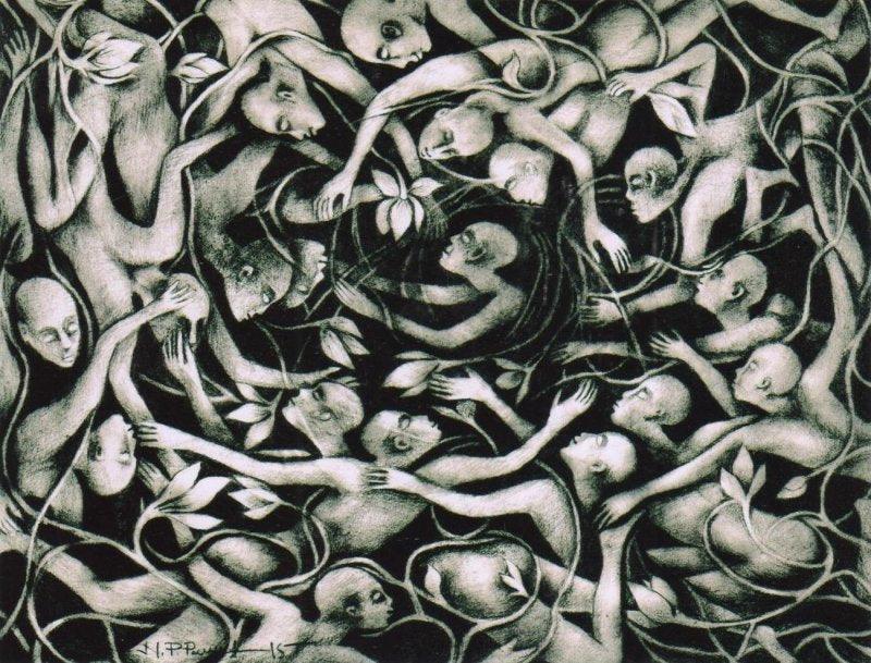 Figurative charcoal painting titled 'Untitled', 21x27 inches, by artist NP Pandey on Paper