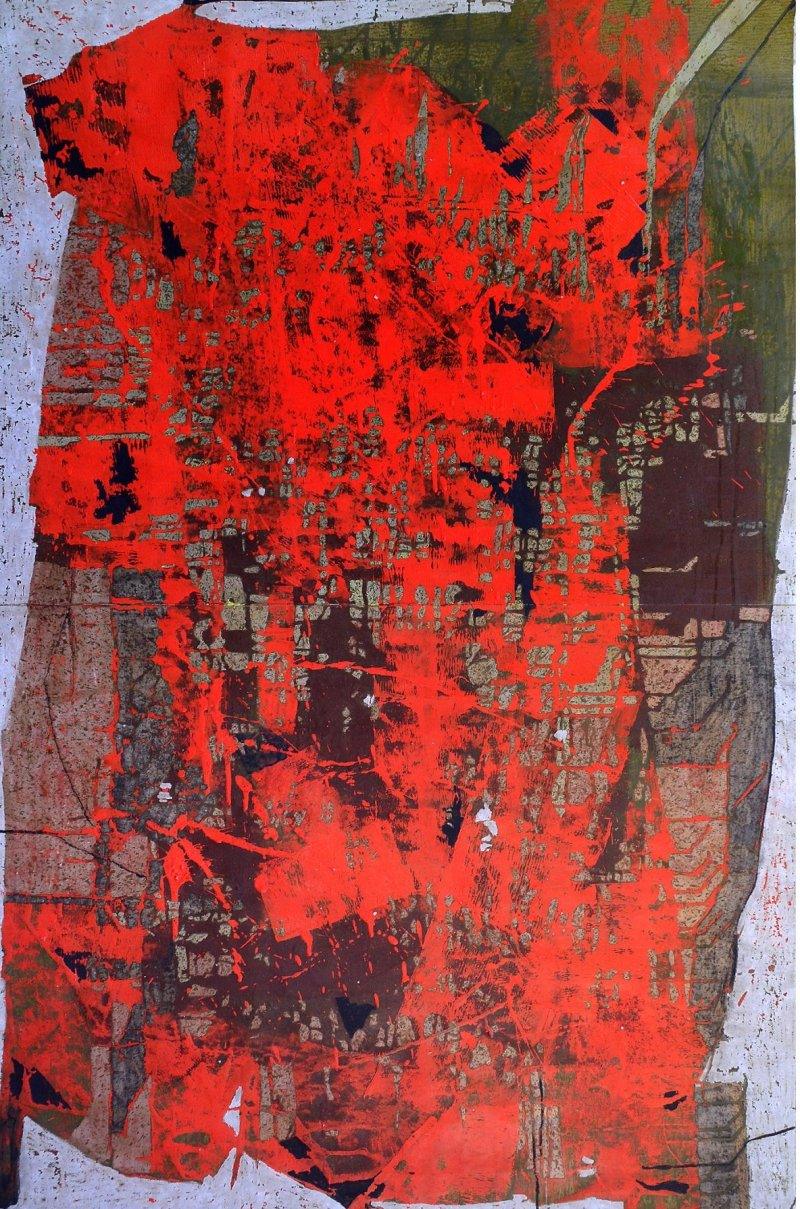 Abstract mixed media painting titled 'Untitled', 65x42 inches, by artist Kashinath Jadhav on Paper