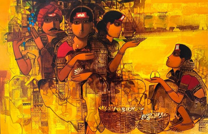 Figurative acrylic painting titled 'Untitled', 48x72 inches, by artist Sachin Sagare on Canvas