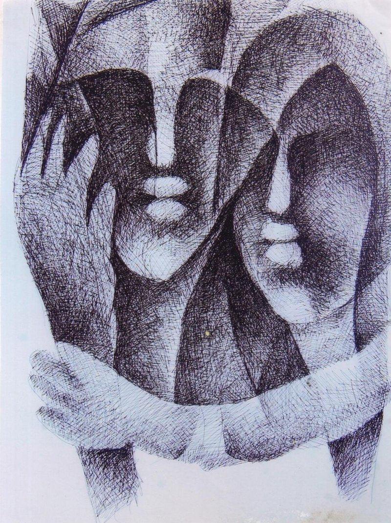 Figurative charcoal painting titled 'Untitled', 27x21 inches, by artist NP Pandey on Paper