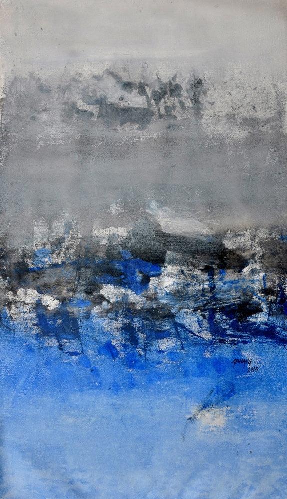 Abstract acrylic painting titled 'Untitled', 30x14 inches, by artist Balasaheb Abhang on Canvas