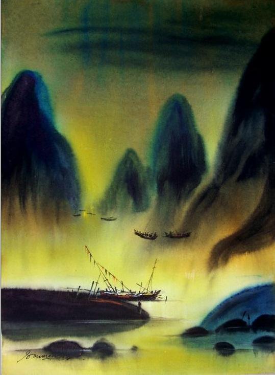 Nature acrylic painting titled 'Untitled', 22x30 inches, by artist Soumen Saha on Paper