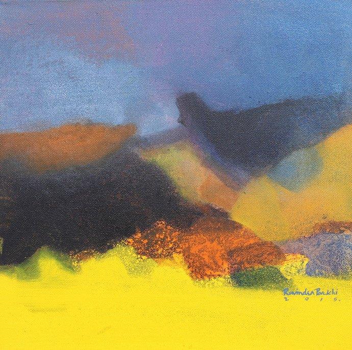 Abstract acrylic painting titled 'Untitled', 12x12 inches, by artist Ravindra Parkhi on Canvas