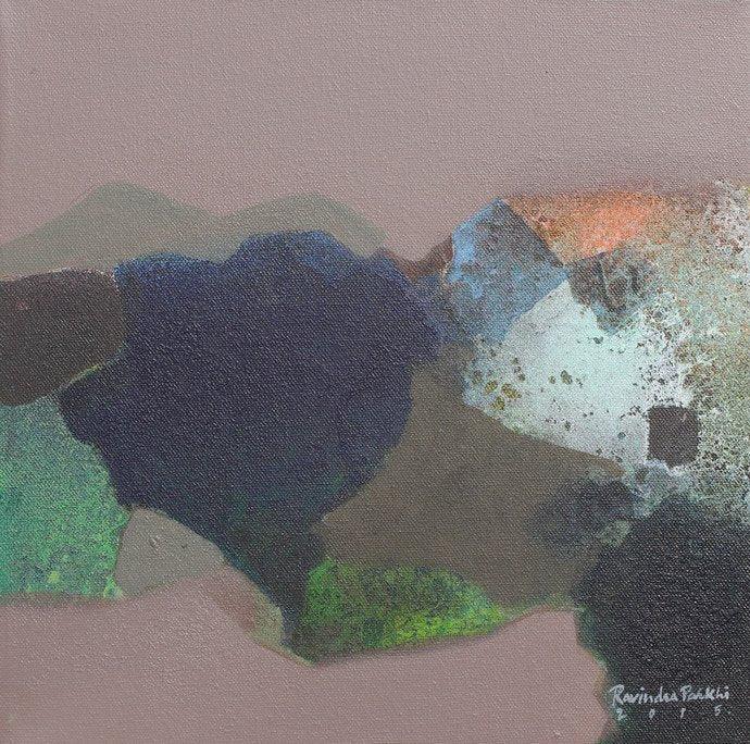 Abstract acrylic painting titled 'Untitled', 12x12 inches, by artist Ravindra Parkhi on Canvas