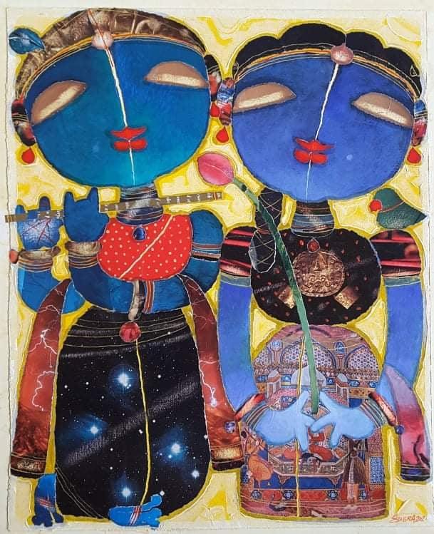 Religious mixed media painting titled 'Untitled', 21x17 inches, by artist G Subramanian on Canvas