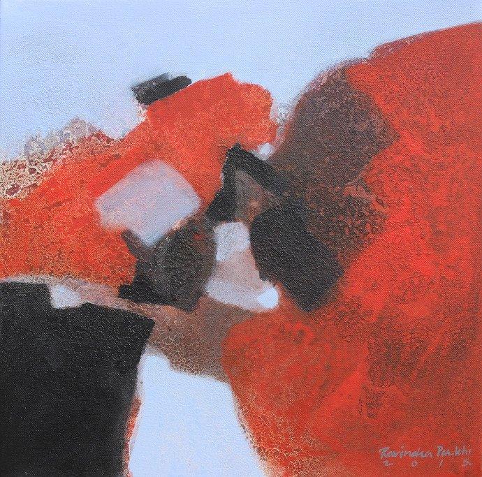 Abstract acrylic painting titled 'Untitled', 12x12 inches, by artist Ravindra Parkhi on Canvas