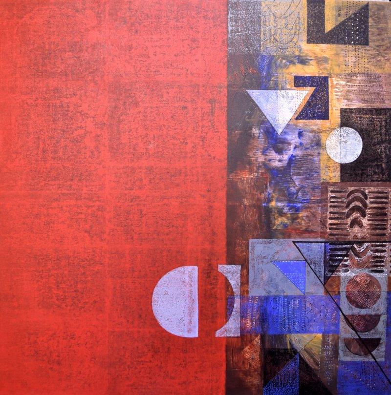 Abstract acrylic painting titled 'Untitled', 60x60 inches, by artist Vivek  Nimbolkar on Canvas