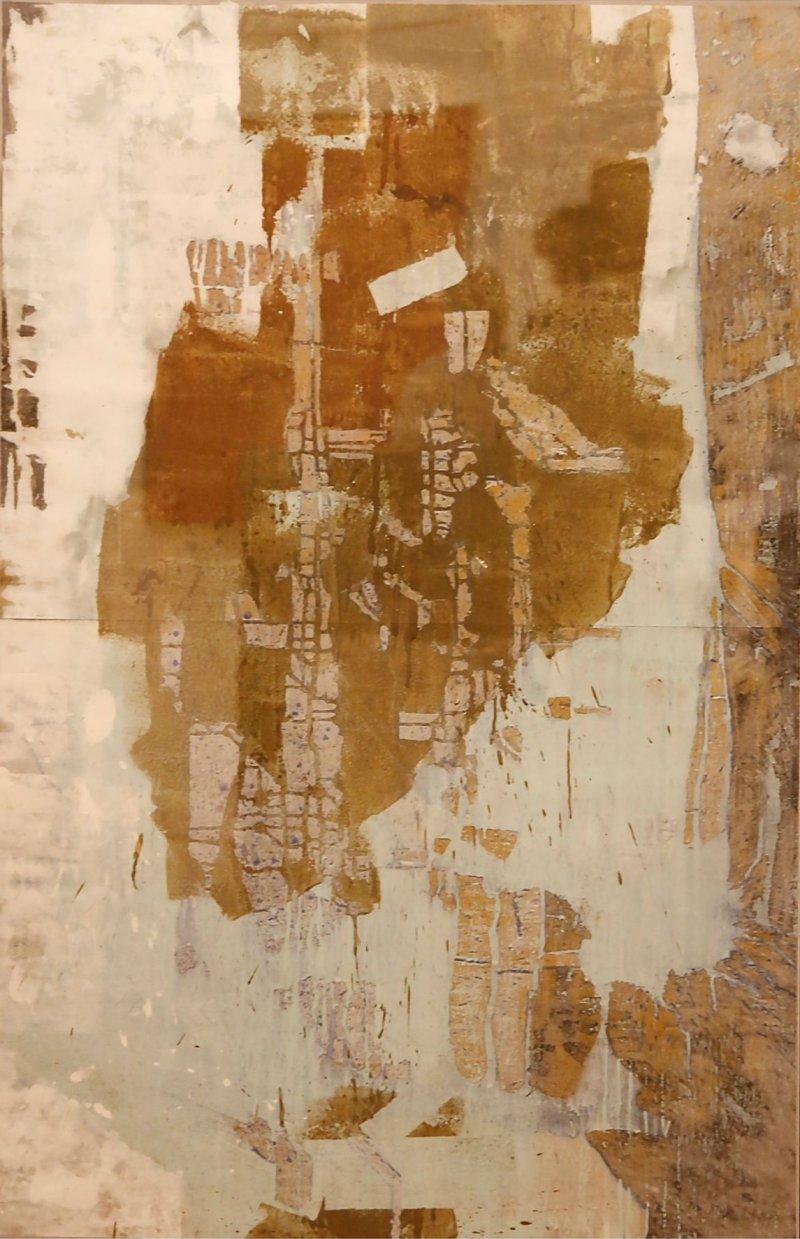 Abstract mixed media painting titled 'Untitled', 65x42 inches, by artist Kashinath Jadhav on Paper