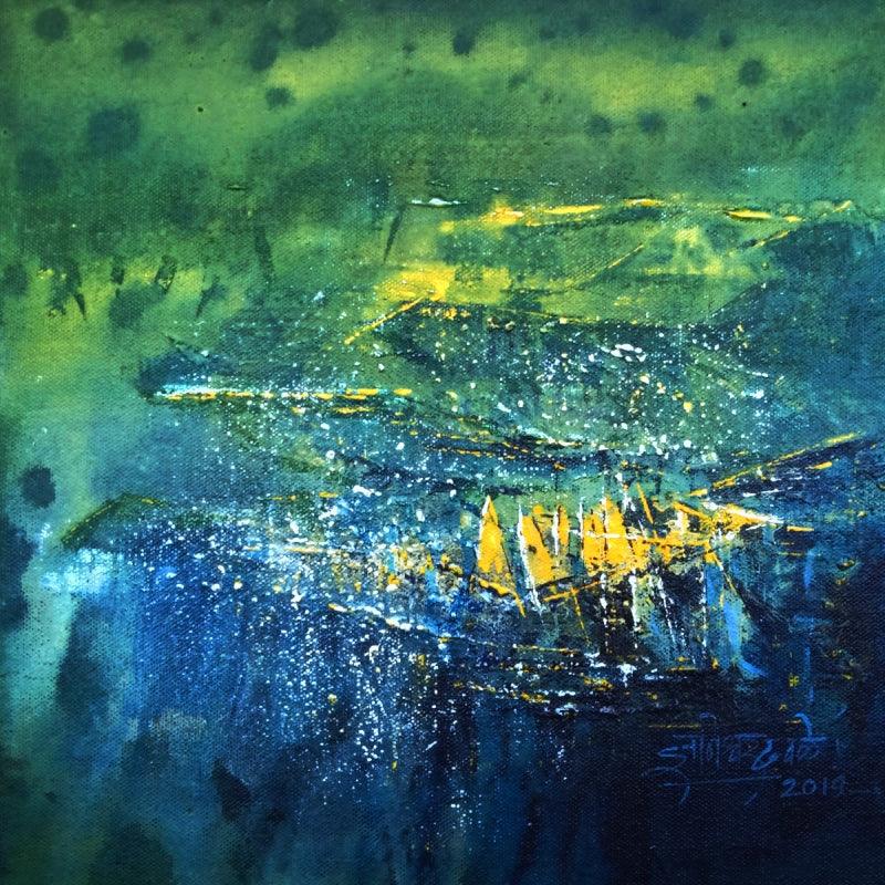 Abstract acrylic painting titled 'Untitled', 12x12 inches, by artist Dnyaneshwar Dhavale on Canvas