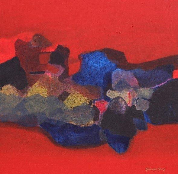 Abstract acrylic painting titled 'Untitled', 24x24 inches, by artist Ravindra Parkhi on Canvas