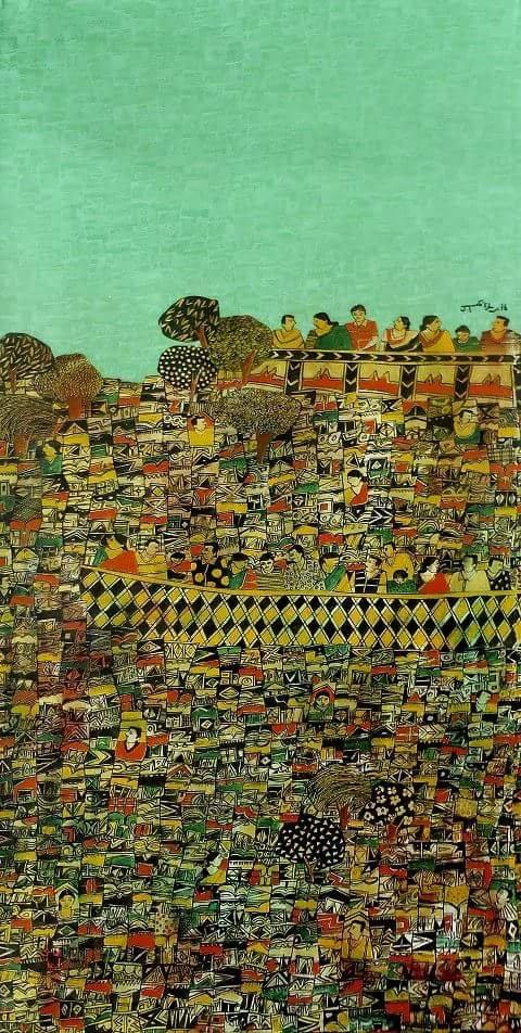 Abstract acrylic painting titled 'Untitled', 48x24 inches, by artist Rama Krishna V on Canvas