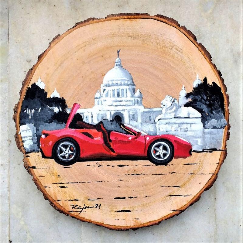 Transportation acrylic painting titled 'Untitled', 10x10 inches, by artist Raju Sarkar on Wood
