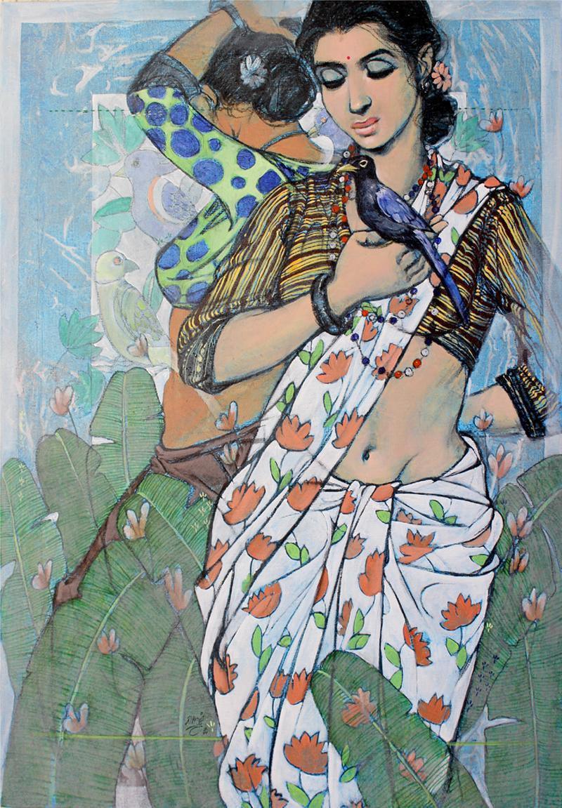 Figurative acrylic painting titled 'Untitled', 35x24 inches, by artist Ramchandra Kharatmal on Canvas