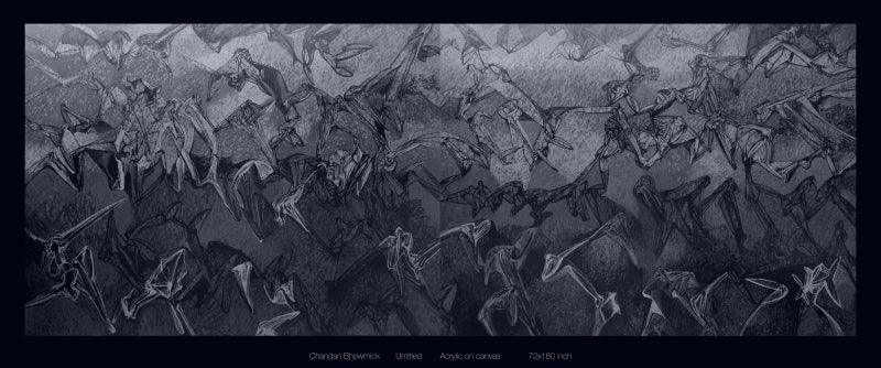 Abstract acrylic painting titled 'Untitled', 72x180 inches, by artist Chandan Bhowmick on canvas