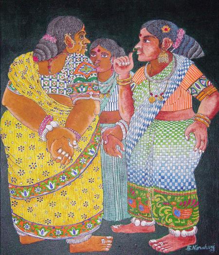 Figurative acrylic painting titled 'Untitled', 15x23 inches, by artist Bhawandla Narahari on Paper