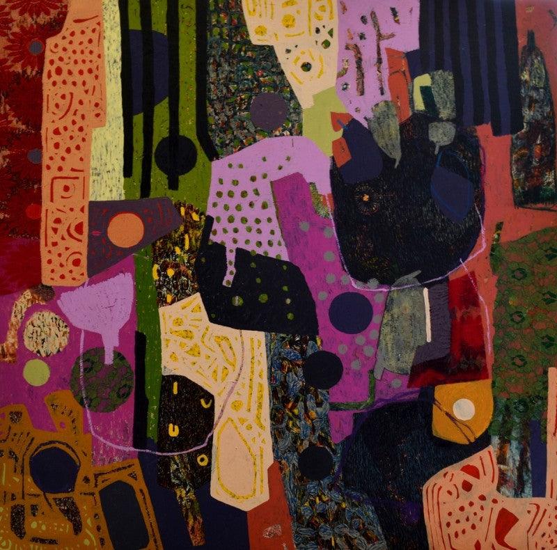 Abstract mixed media painting titled 'Untitled I', 55x55 inches, by artist Pankaj Kumar Singh on Canvas