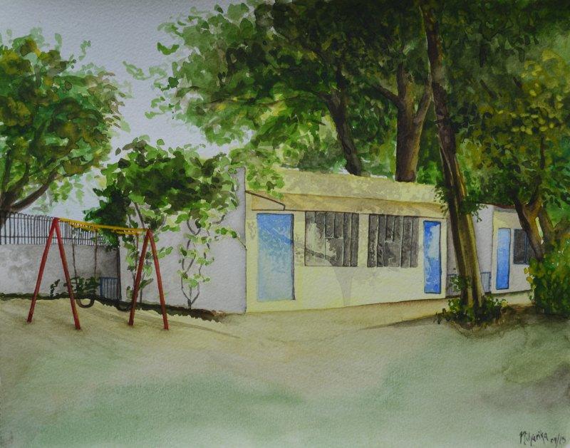 Landscape watercolor painting titled 'Untitled I', 12x10 inches, by artist Niharika Gupta on Paper