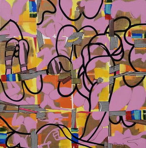 Abstract acrylic painting titled 'Urban Glimpses', 36x36 inches, by artist Prabhinder Lall on Canvas