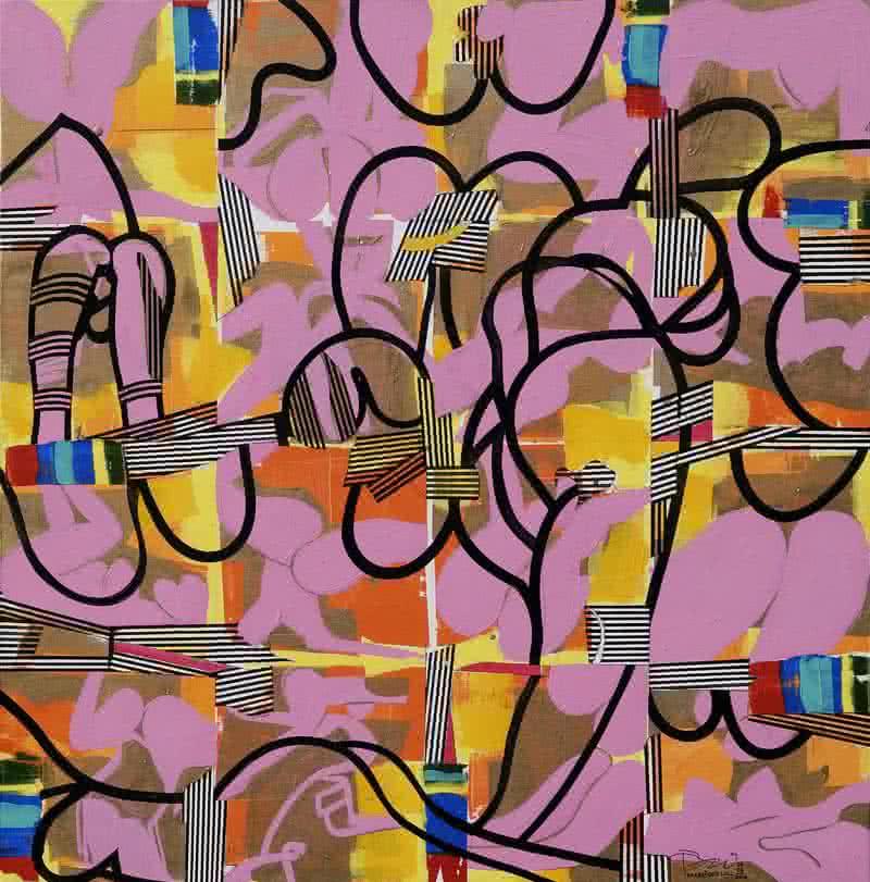 Abstract acrylic painting titled 'Urban Glimpses', 36x36 inches, by artist Prabhinder Lall on Canvas