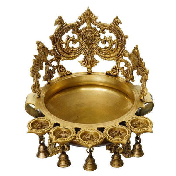 Urli With Bells And 5 Diya Handicraft by Brass Handicrafts | ArtZolo.com