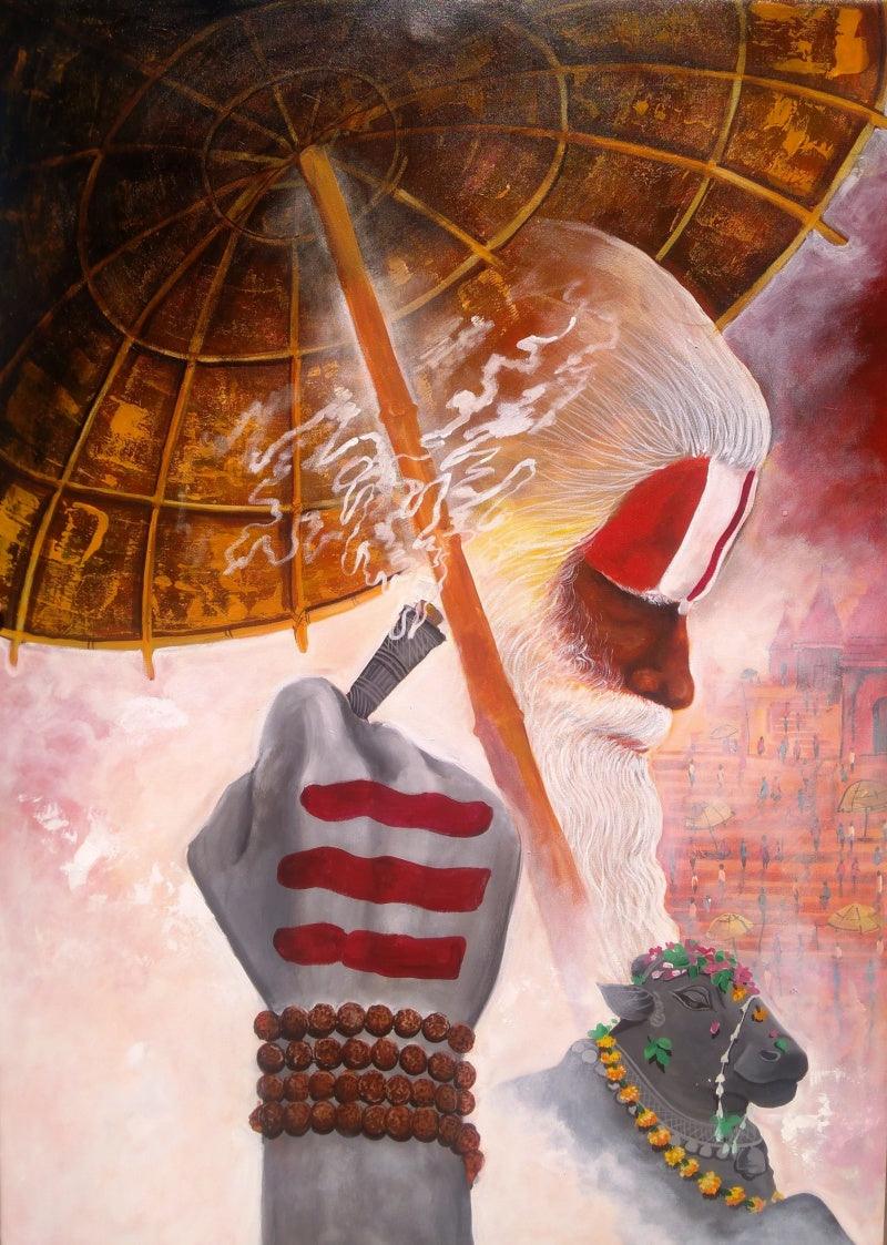 contemporary acrylic painting titled 'Varanasi 1', 30x42 inches, by artist Arjun Das on Canvas