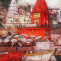 Religious acrylic painting titled 'Varanasi 2', 36x24 inches, by artist Iruvan Karunakaran on Canvas