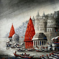 Cityscape acrylic painting titled 'Varanasi 2', 12x12 inches, by artist Ananda Das on Canvas