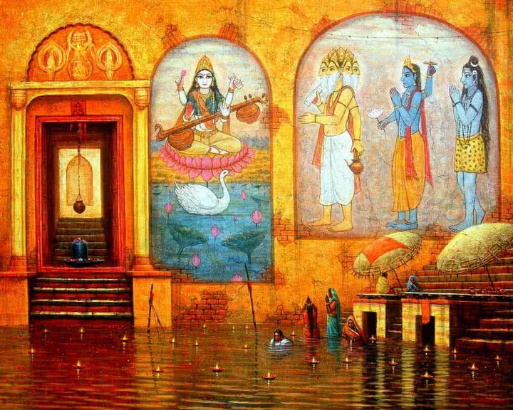 Varanasi 2 Painting by Paramesh Paul | ArtZolo.com