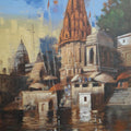 Religious acrylic painting titled 'Varanasi 4', 36x24 inches, by artist Atul Gendle on Canvas