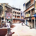 Cityscape watercolor painting titled 'Varanasi', 11x15 inches, by artist Lasya Upadhyaya on Paper