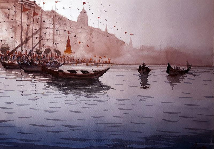 Varanasi Ghat 1 Painting by Arunava Ray | ArtZolo.com