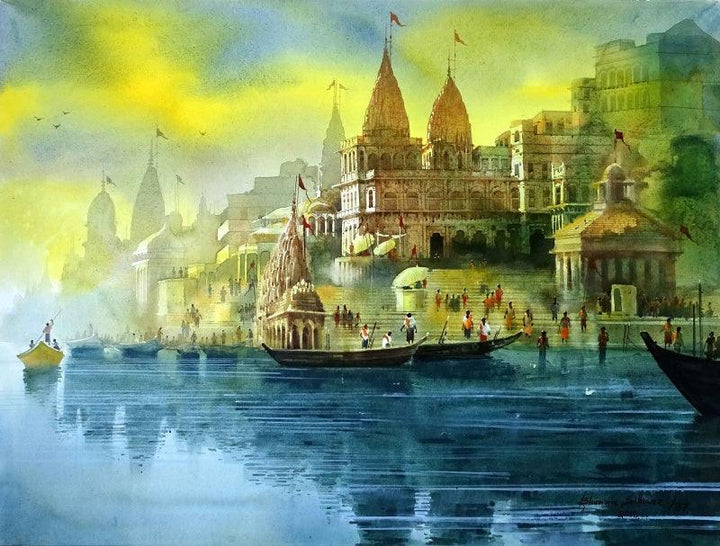 Varanasi Ghat 37 Painting by Bhuwan Silhare | ArtZolo.com