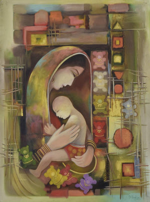 Figurative oil painting titled 'Vatsalya', 36x48 inches, by artist Durshit Bhaskar on Canvas