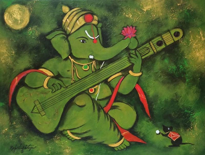 Veena Ganapati Painting by Bala Bhakta Raju | ArtZolo.com