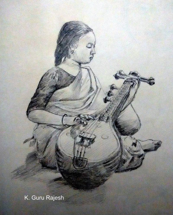 Veena Sadhana Drawing by Guru Rajesh | ArtZolo.com