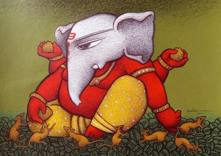 Vighnaharta Ganesh Painting by Mohammed Suleman | ArtZolo.com