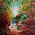 Landscape acrylic painting titled 'Village 1', 30x30 inches, by artist Ganesh Panda on Canvas