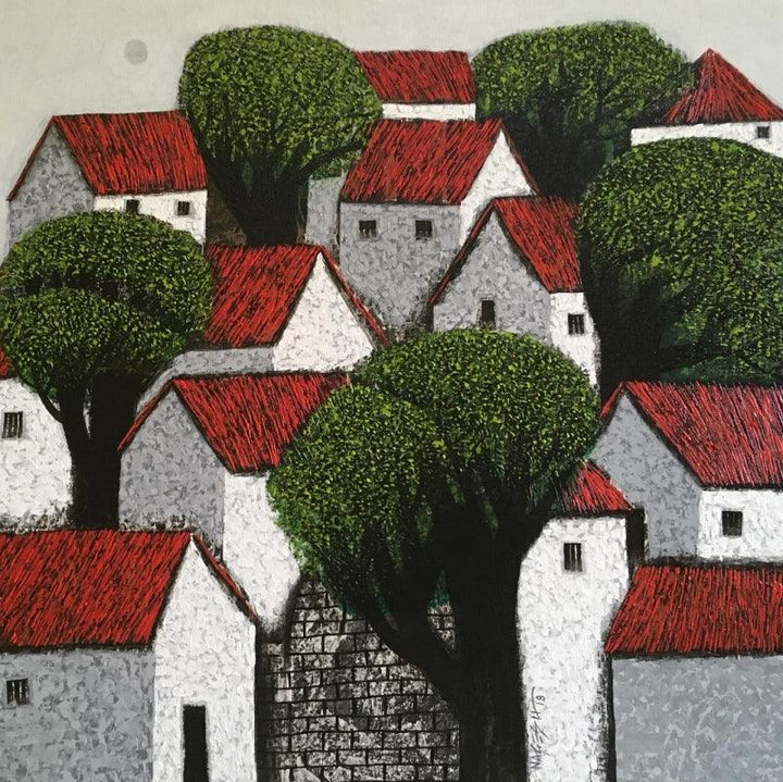 Village 13 Painting by Nagesh Ghodke | ArtZolo.com